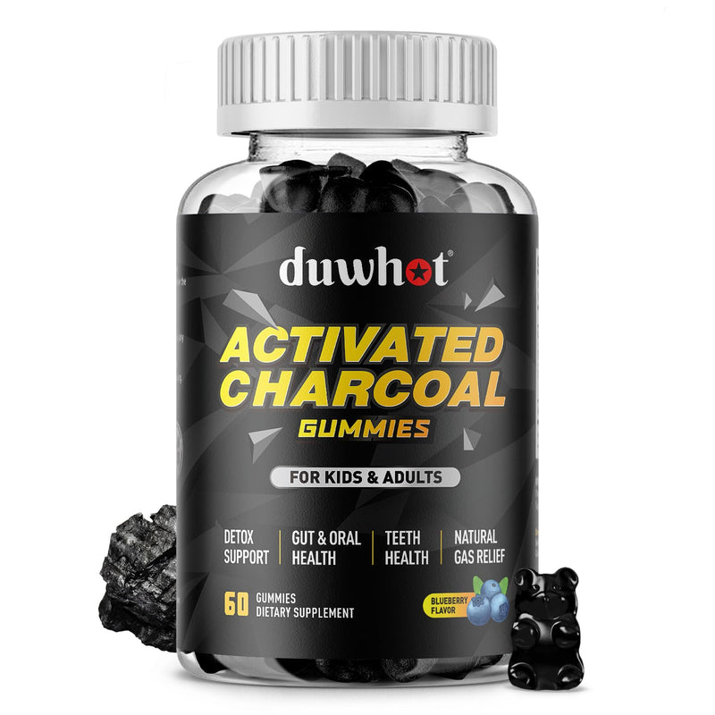 [Australia] - Activated Charcoal Gummies for Kids, 500mg Chewable Activated Charcoal Supplement for Gas Relief, Detox, Digestive and Oral Health, Vegan Blueberry Flavor, 60 Count 