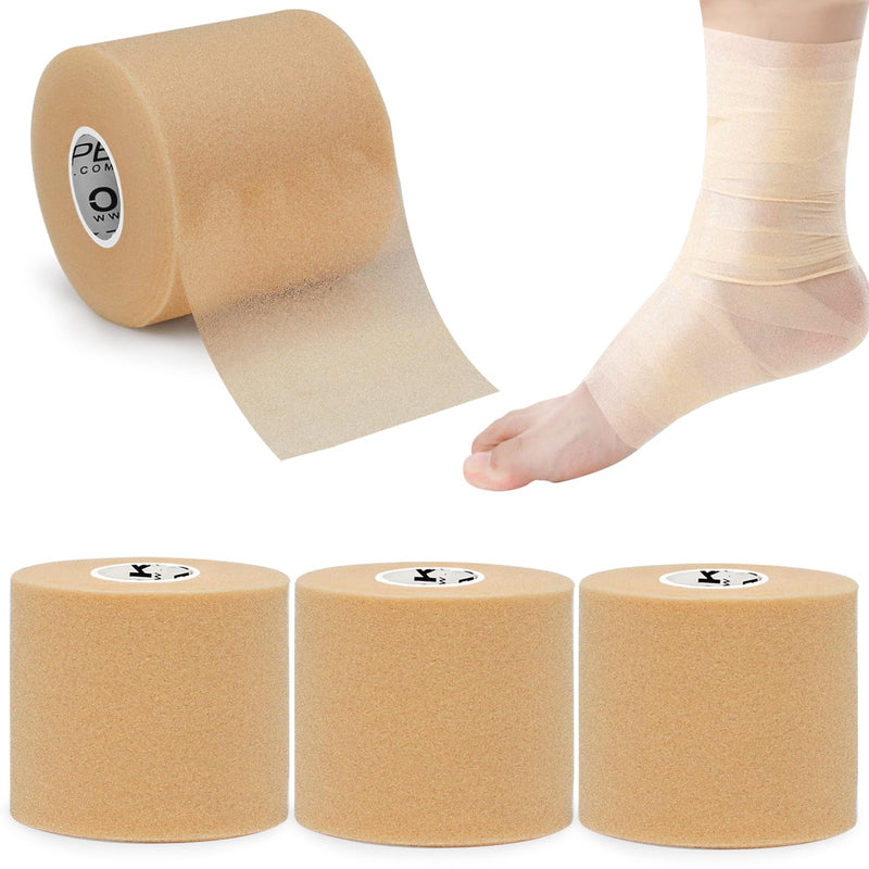 OK TAPE Pre Wrap Tape (4-Rolls, 120 Yards) - Athletic Foam Underwrap for Sports, Protect for Ankles Wrists Hands and Knees, 2.75 Inches - Beige 2.75 Inch x 30 Yards