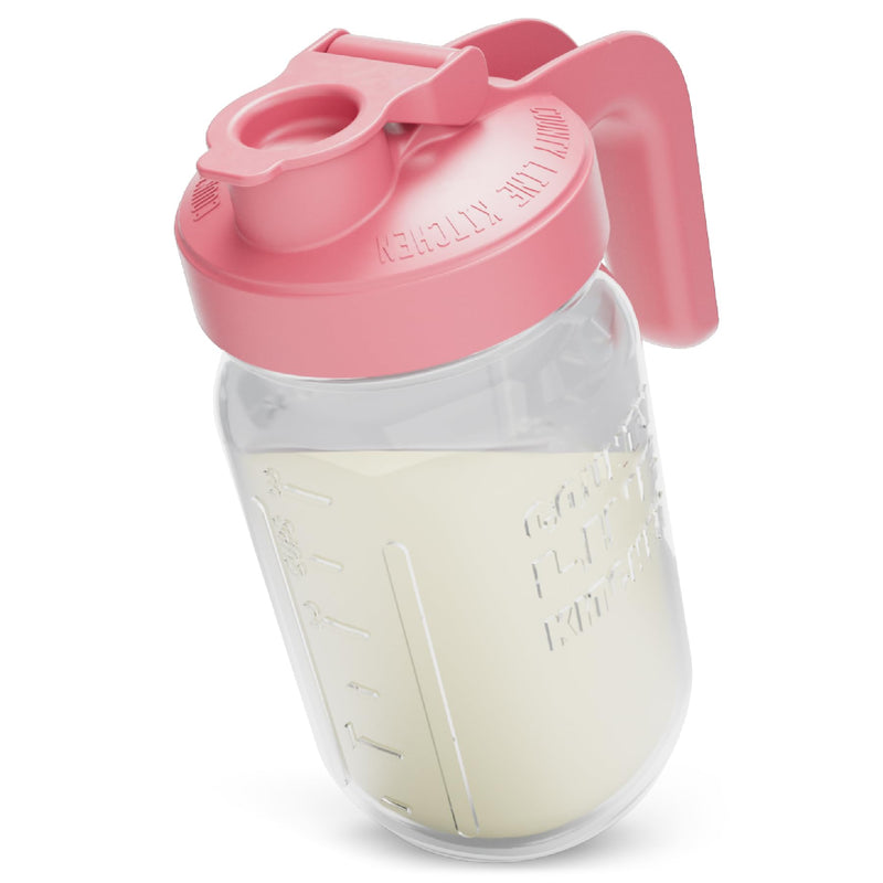 [Australia] - County Line Kitchen Breast Milk Pitcher for Fridge - Wide Mouth, 1 Quart (32 oz) Mason Jar - Heavy Duty Breastmilk Storage Container, Leak Proof, Sturdy - Baby Formula Mixer Pitchers Pink 
