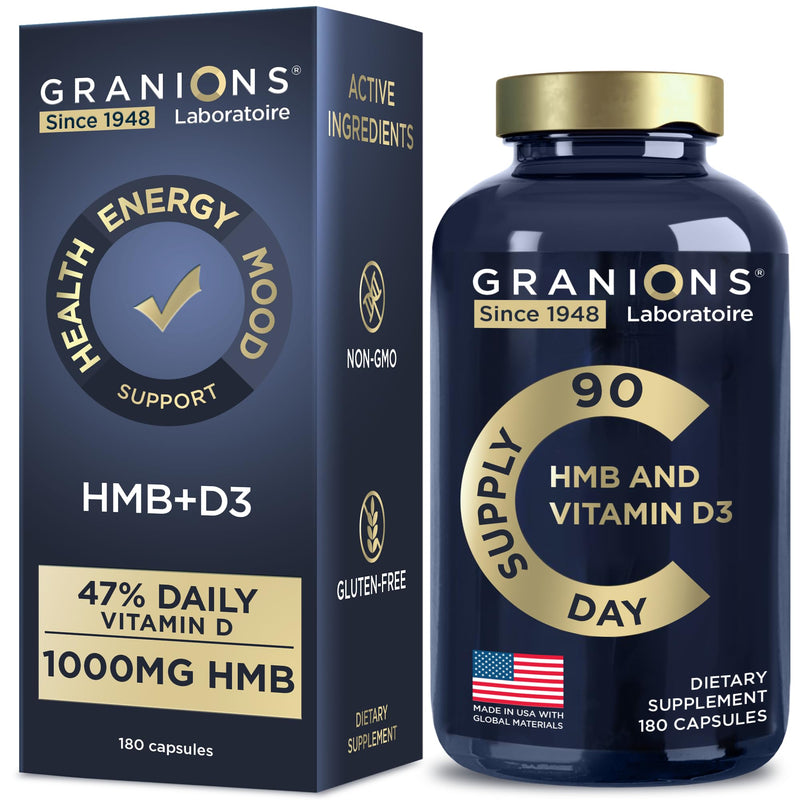 Vitamin D3 HMB Supplements for Men and Women - 1,000 MG Calcium beta-Hydroxy beta-methylbutyrate per Serving - Daily Nutritional Support for Muscle Function and Bone Health - 3-Month Supply, 180 Caps 180 Capsules - 3 Month Supply
