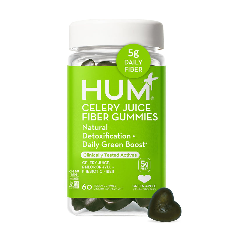 [Australia] - HUM Celery Juice Fiber Gummies The First Prebiotic Celery Juice Gummy, Supports Detoxification and A Daily Green Boost with Celery Juice, Chlorophyll, and Prebiotic Fiber(60 Count) 