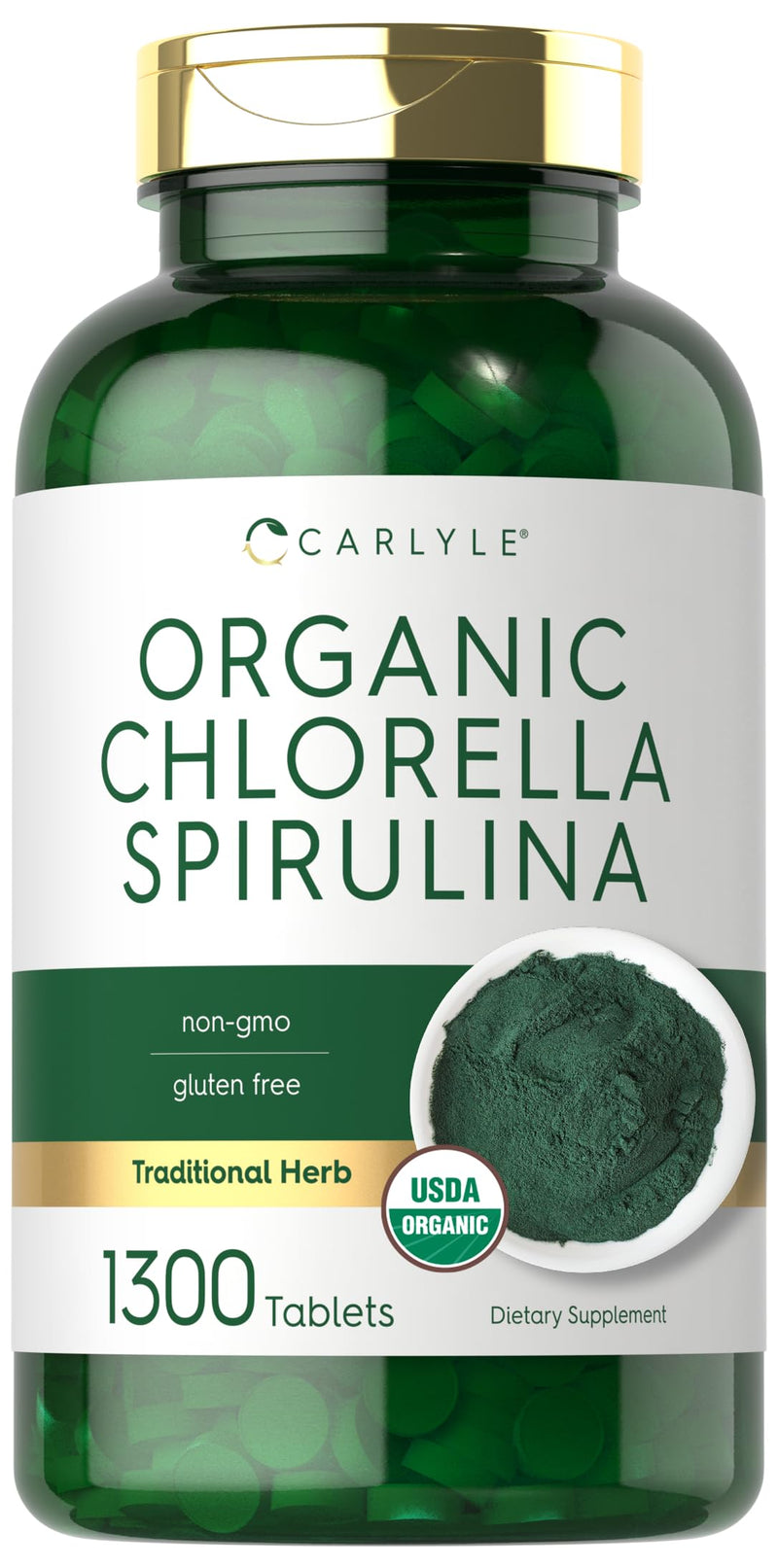 [Australia] - Carlyle Organic Chlorella Spirulina Tablets | 1300 Count | 50/50 Blend | Non-GMO and Gluten Free 