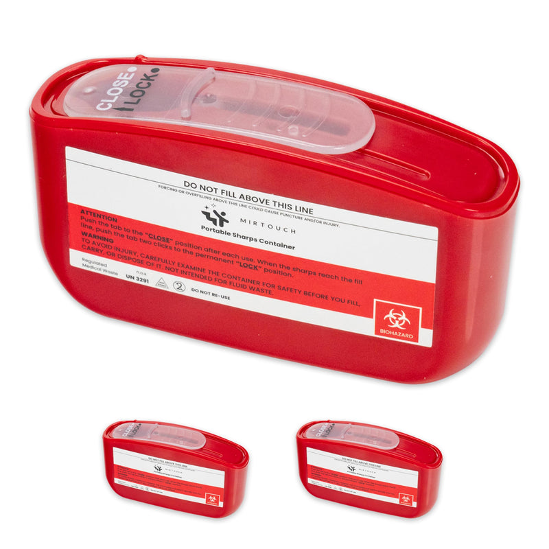 [Australia] - Pocket Travel Sharps Disposal Container - 80ml Pen Needle Container Disposal - Wide Opening, Flat Bottom, Translucent Lid, Easy-Use, Portable Sharps Container for Pen Needles, Lancets, Strips - 3 Pack 