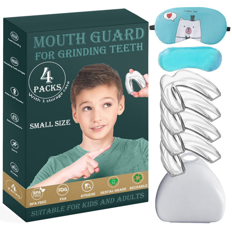 [Australia] - Kids Night Guard for Teeth Grinding, Small Size, 4 Pack Moldable Night Guard for Clenching Teeth | Comfortable Dental Guard | Stops Bruxism and Tmj | Including Hygiene Case and Gel Ice Pack 