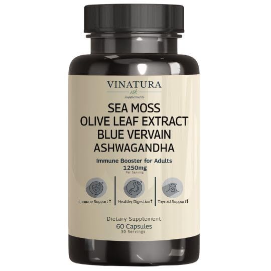 [Australia] - Organic Sea Moss, Blue Vervain - with Black Seed Oil, Ashwagandha, Ginger, Burdock Root Capsules - 1250mg per serving, USA Made &Tested* Immune Booster for Adults 