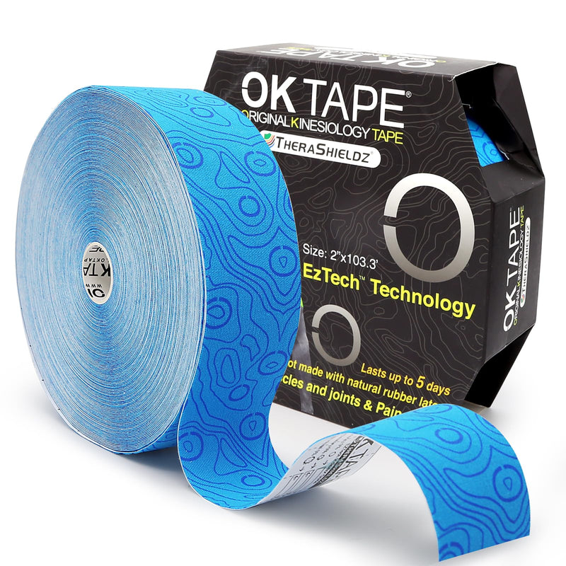 [Australia] - OK TAPE Kinesiology Tape Bulk 103Feet, Pro Adhesive, Water-Resistant k Tape, Elastic Athletic Tape, Latex Free, Uncut, Blue 