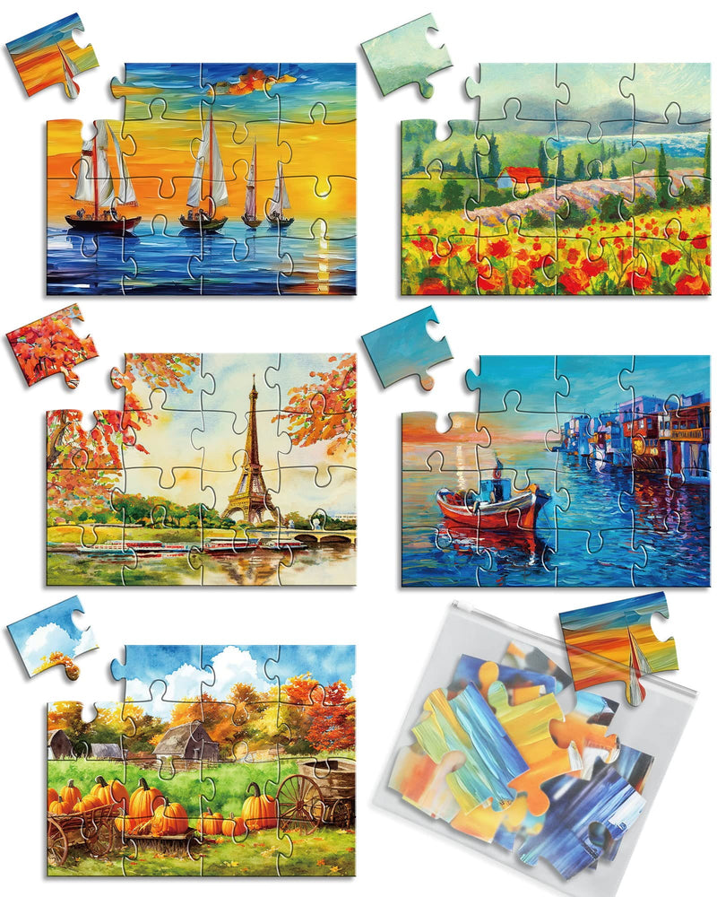 [Australia] - 5 Packs 16 Piece Large Jigsaw Puzzles for Elderly Dementia Alzheimer's Products Activities, Alzheimer's Puzzles Cognitive Games for Adults Elderly Seniors with 5 Storage Bags 