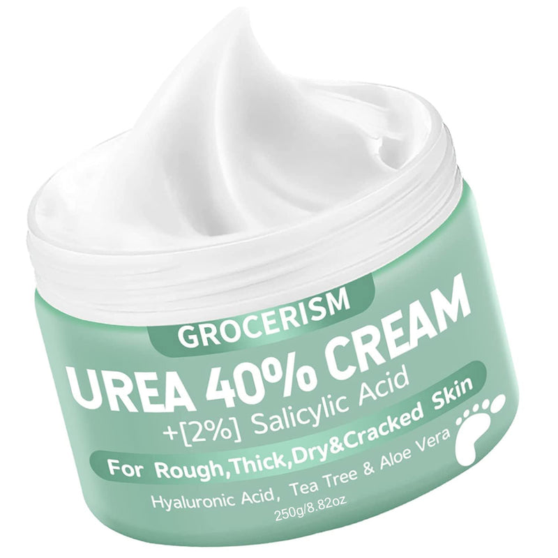 Grocerism Urea Cream 40% for Feet Maximum Strength Hand & Foot Cream 8.82oz | with 2% Salicylic Acid, Aloe Vera & Hyaluronic Acid, for Cracked Heels, Calluses & Rough Dry Skin 8.82 Ounce (Pack of 1) 40%