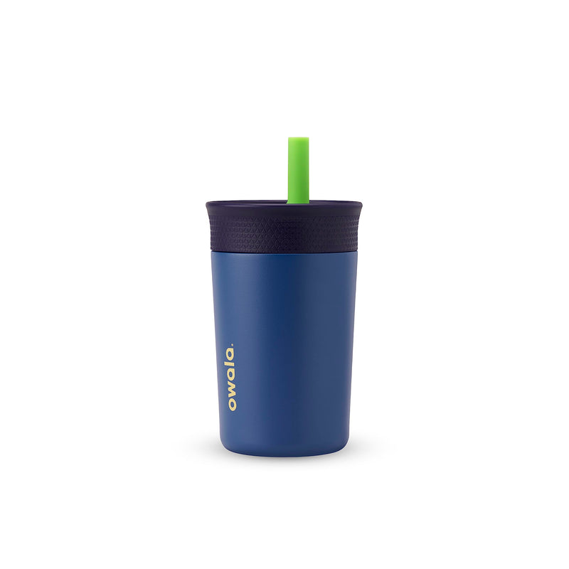 [Australia] - Owala Kids Insulation Stainless Steel Tumbler with Spill Resistant Flexible Straw, Easy to Clean, Kids Water Bottle, Great for Travel, Dishwasher Safe, 12 Oz, Navy and Blue (Home Base) Navy & Blue Drinking Cup 