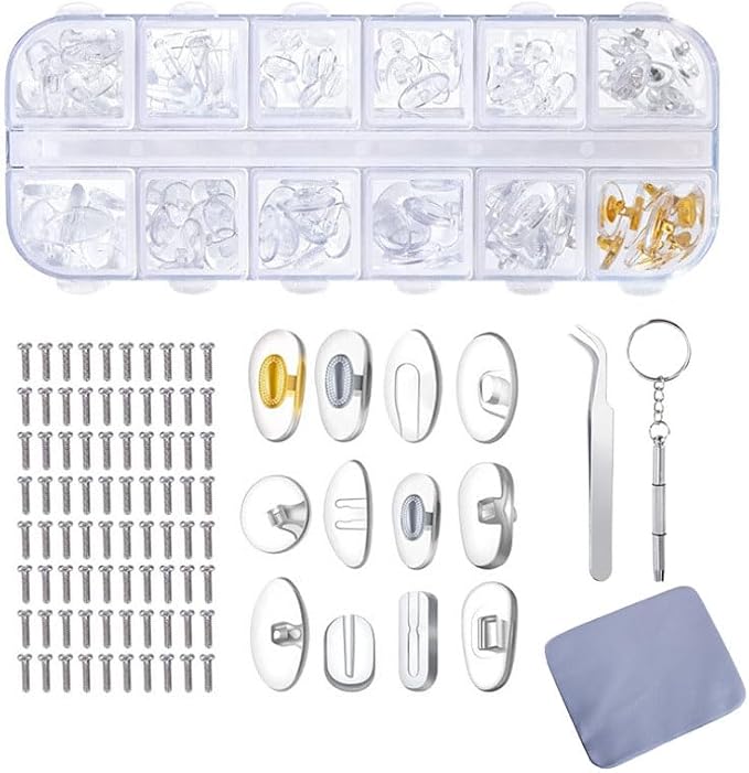 [Australia] - Push-in Eyeglass Nose Pads - PFDHQS 18 Pairs Glasses Nose Pads Replacement Kit - 6 Options Available for Replacing and Having Spare Nose Pads for Sunglasses 