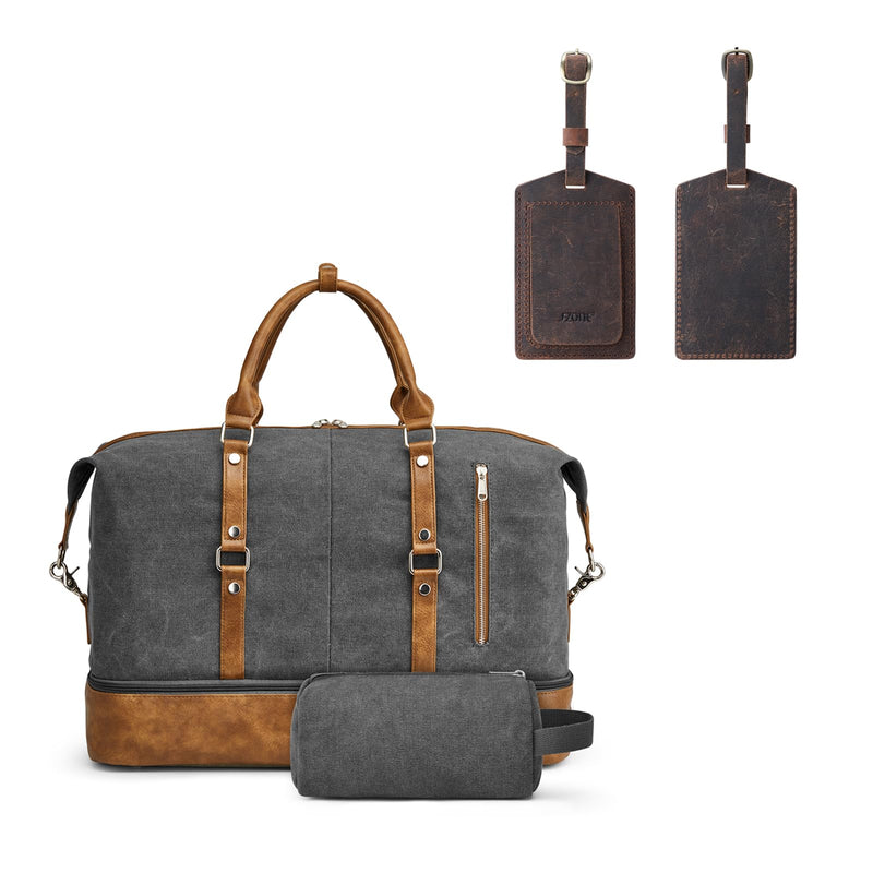 S-ZONE Weekender Bag for Women Men and Leather Luggage Tag for Suitcases