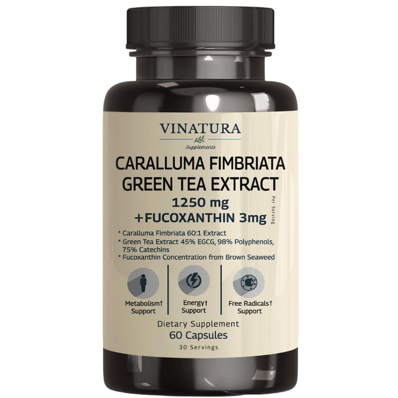 [Australia] - Caralluma Fimbriata, EGCG 45% Extract 1250mg + Fucoxanthin 3mg per Serving *USA Made & Tested* for Immune Support, Energy and Mental Focus - 60 Capsules 30 Servings 
