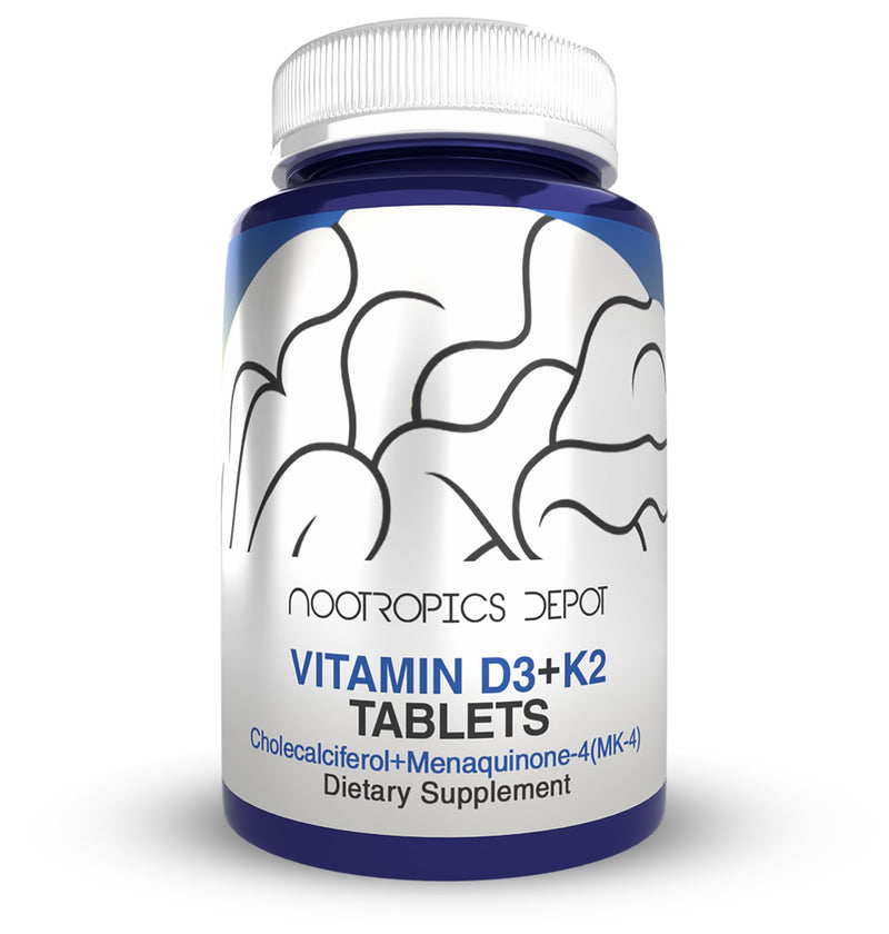 Nootropics Depot Vitamin D3 + K2 with Vitamin C Tablets | 365 Count | Cholecalciferol + Menaquinone-4 (MK-4) | Mood, & Bone Health | Healthy Calcium Absorption 1 Count (Pack of 365)