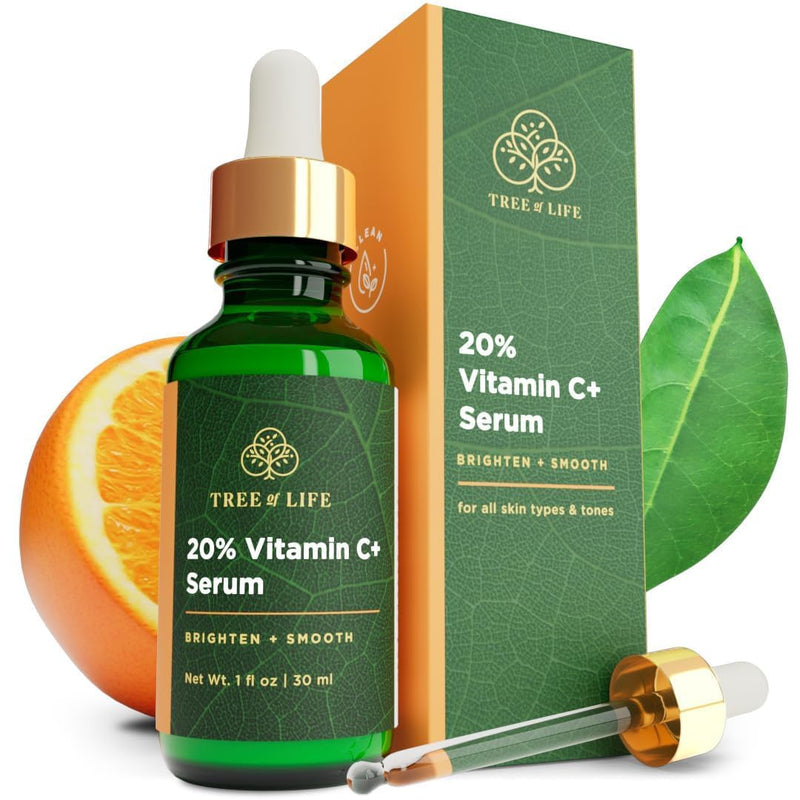 Tree of Life Vitamin C+ Serum for Face, Dark Spots Remover Face Oil, 1Fl Oz | Brightening 20% Vitamin C+ serum for face. Higher concentration face oil that targets dark spots and fine lines 1 Fl Oz (Pack of 1) 01. Vitamin C+