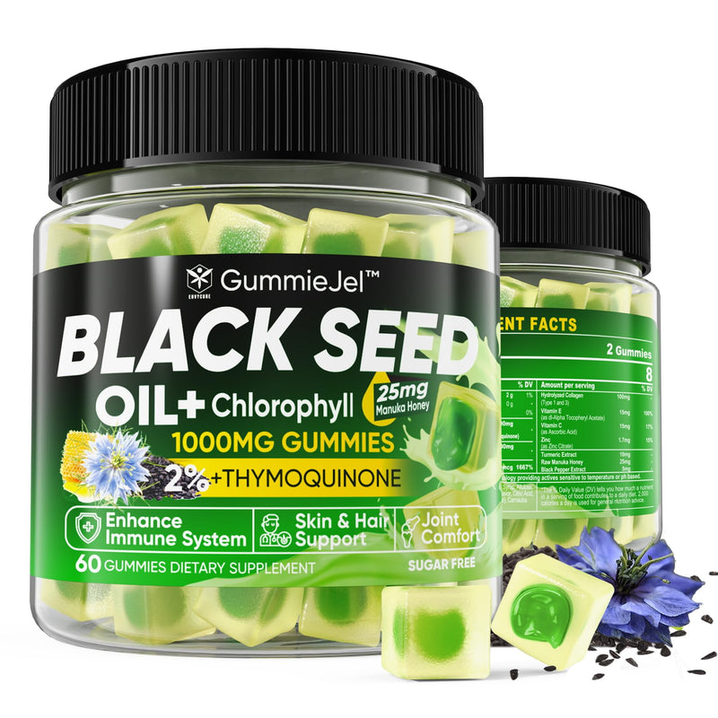 [Australia] - Black Seed Oil Gummies & Chlorophyll, Biotin 500mcg with Hydrolyzed Collagen, Raw Manuka Honey, Organic Cold Pressed - Ultimate Absorption for Skin, Hair & Nails Health, Digestive, Joint, Sugar Free 