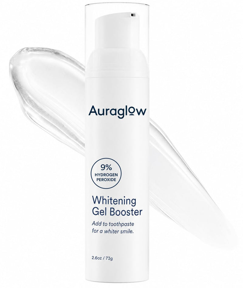 Auraglow Teeth Whitening Gel for Toothpaste, 9% Hydrogen Peroxide, Add to Toothpaste to Whiten, 350+ Whitening Treatments, Removes Coffee Wine Tea Stains, No Trays or Strips, Made in USA, 2.6oz Mint