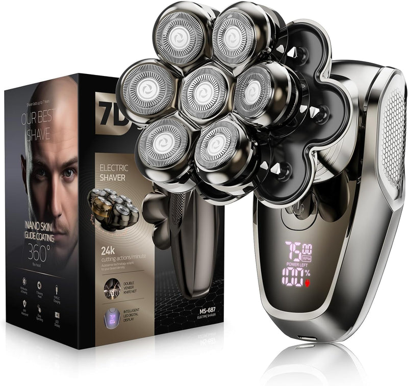 7D Head Shavers for Bald Men, SHPAVVER Detachable Head Shaver LED Display Dry Wet Bald Head Razor, IPX7 Waterproof Head Shavers with Type-C Charge Gold-d