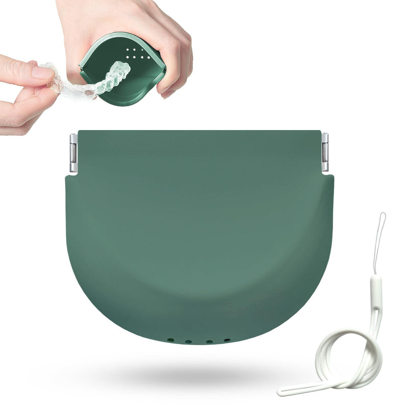 [Australia] - Silicone Retainer Case Soft Upgraded Cute Aligner Slim Partial Denture Container Holder Night Guard Braces with Lanyard for Girl Women Men Travel (Military Green) Military Green 
