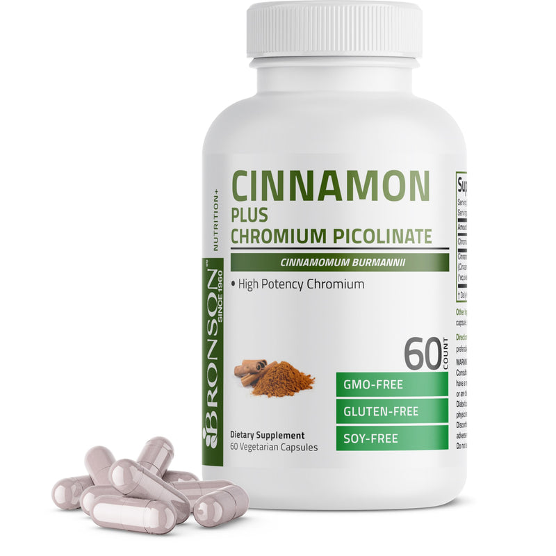 [Australia] - Bronson Cinnamon Plus Chromium Picolinate Supplement, High Potency Chromium, Non-GMO, 60 Vegetarian Capsules 60 Count (Pack of 1) 