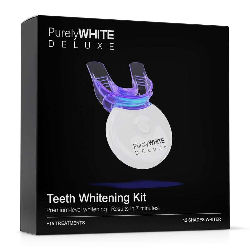 PurelyWHITE DELUXE Teeth Whitening Kit, Complete LED Teeth Whitening, 15+ Treatments, (3) 3ml Whitening Gel Syringes, Whiter Smile in 7 Minutes 0.2 Fl Oz (Pack of 5)