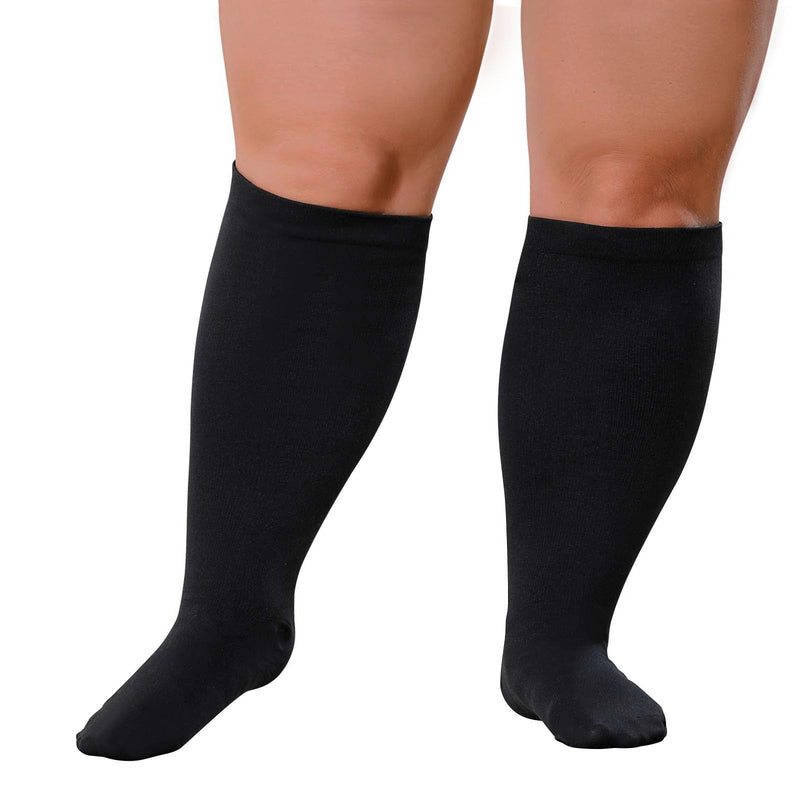[Australia] - Plus Size Compression Socks: Wide Calf Compression Stockings for Men Women - Up to 7X Large 20-30 mmHg Compression Hose for Pregnancy Travel Running Nurses XX-Large Black 