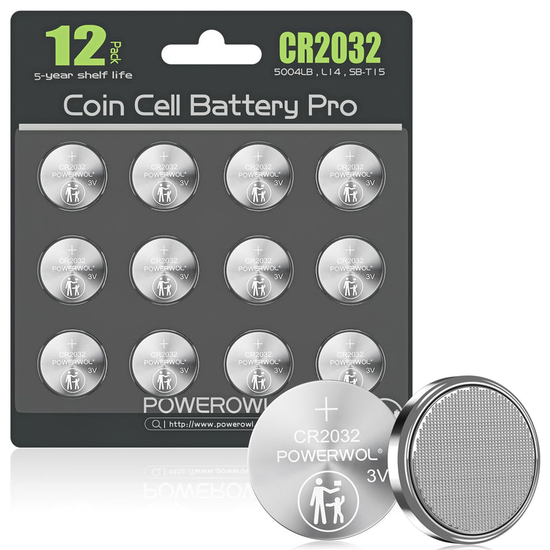 [Australia] - POWEROWL High Capacity CR2032 Battery 12 Pack - CR2032 Lithium 3V Coin Battery Replacement for Apple Airtag Key Fob Remote Controller LED Candles Glucometer 12 Count 