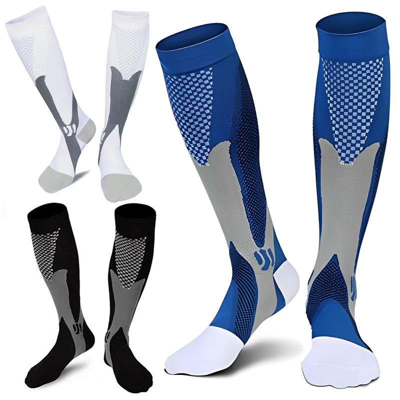 [Australia] - ZFiSt Plus Size Compression Socks Wide Calf for Women Men,Sport Compression Stocking Nurse Socks 3X-Large Black+blue+white 