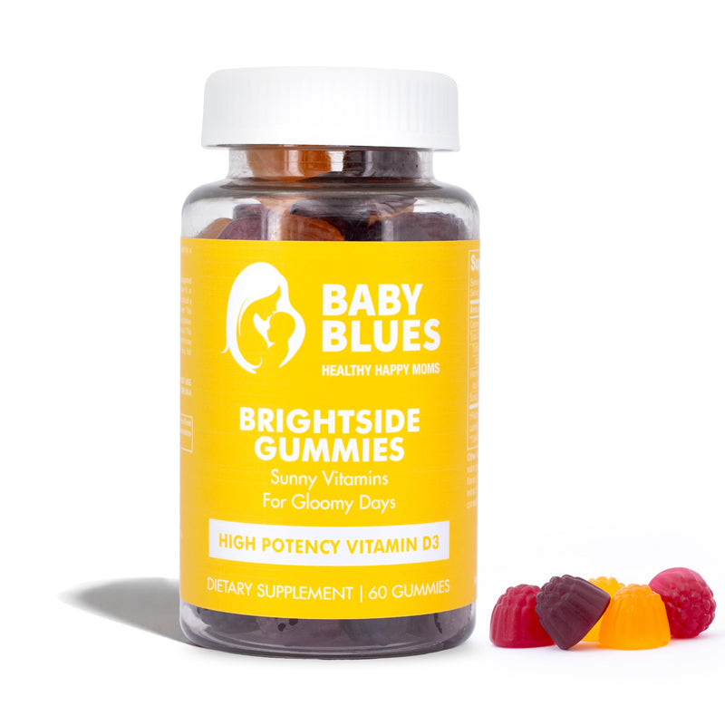 Baby Blues Brightside Mood Support Gummies for New Moms, Vitamin D3 2000 IU, Sunshine Vitamin for Postpartum Mood, Energy + Immune Support, Peach Mango Strawberry, 60 Count