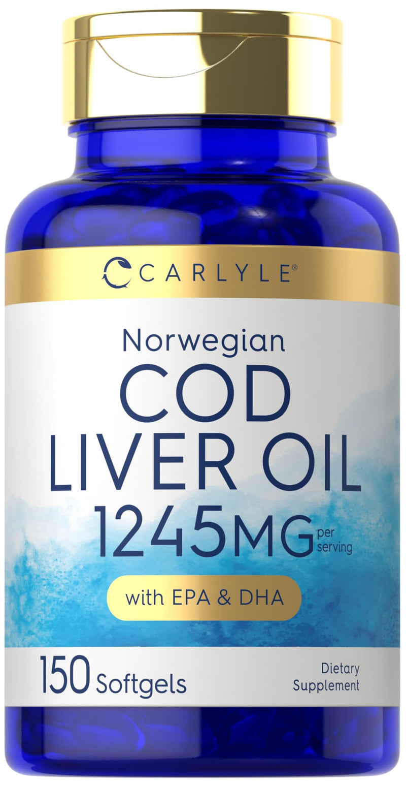 [Australia] - Carlyle Norwegian Cod Liver Oil | with EPA & DHA | 1245mg | 150 Softgels | Liquid Capsules | Non-GMO & Gluten Free Supplement 