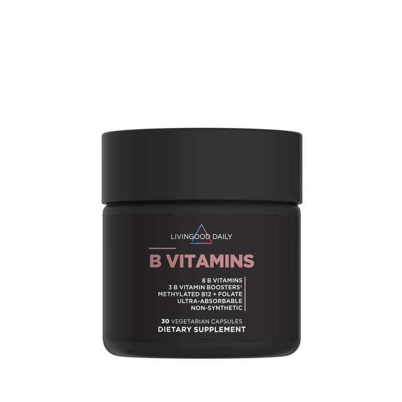 Livingood Daily Vitamin B Complex Supplement for Men and Women, 30 Capsules | 11-in-1 Non-Synthetic B Vitamins, Methylated B12, Folate, B1 B2 B3 B5 B6, Biotin, Choline, Inositol, PABA, Vegan, Made in USA
