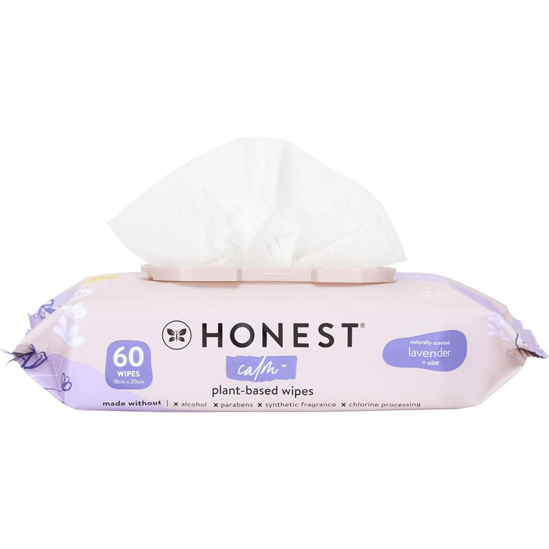 [Australia] - The Honest Company Calm + Cleanse Naturally Scented Wipes | Cleansing Multi-Tasking Wipes | 99% Water, Plant-Based, Hypoallergenic | Lavender, 60 Count 
