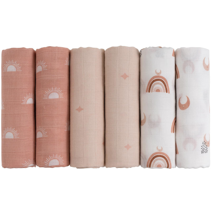 [Australia] - GLLQUEN BABY Receiving Blanket Boy Cotton Muslin Swaddle Blankets Girl Newborn Squares Breathable & Soft Thin Baby Blankets Cloths Double Absorbent Infant Swaddling Wrap - 6 Pack (Sun) Sun 