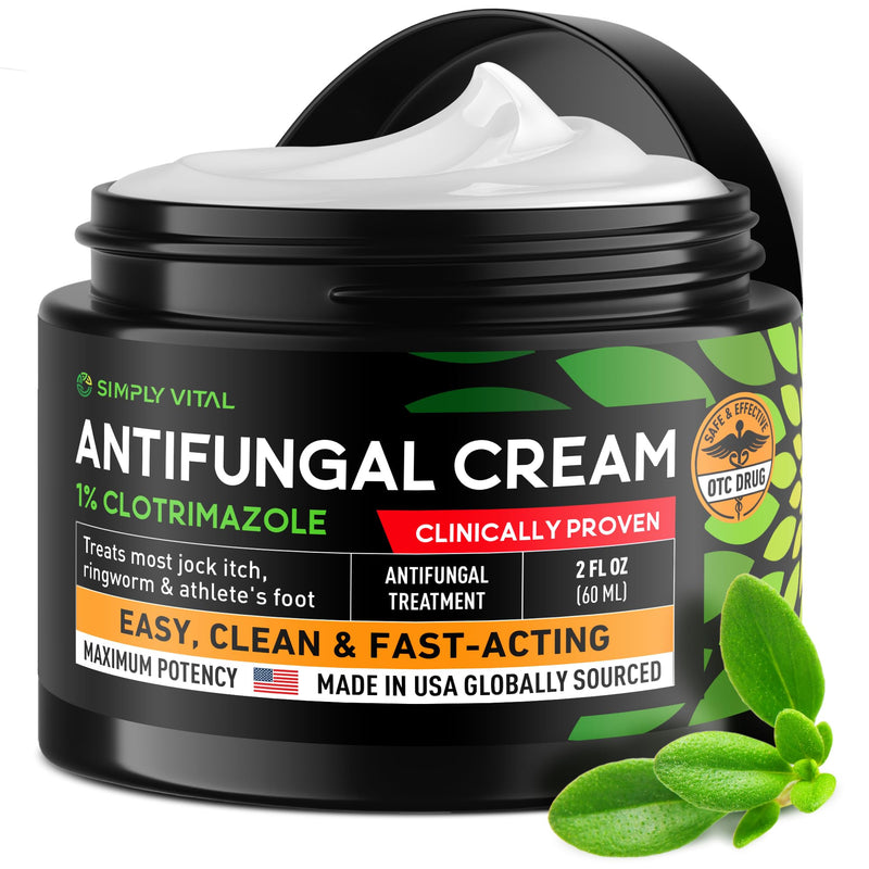 [Australia] - SimplyVital Antifungal Cream, Clotrimazole 1% - Made in USA Fast Acting OTC Cream - Relives Jock Itch, Ringworm and Athlete Foot - 2 oz 