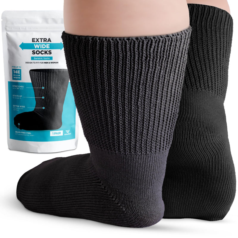 [Australia] - Bariatric Socks Extra Wide, Diabetic Socks for Women, Lymphedema Socks, Extra Wide Socks for Swollen Feet, Non-Binding Socks X-Large Black (1 Pair) 