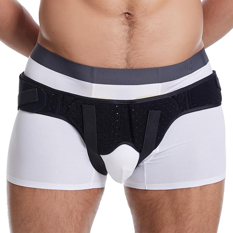 PENINSULA LOVE Hernia Belt for Men Double Inguinal Truss Hernia Support Brace with 2 Removable Compression Pads Adjustable Groin Pain Relief Waist Strap black-XL