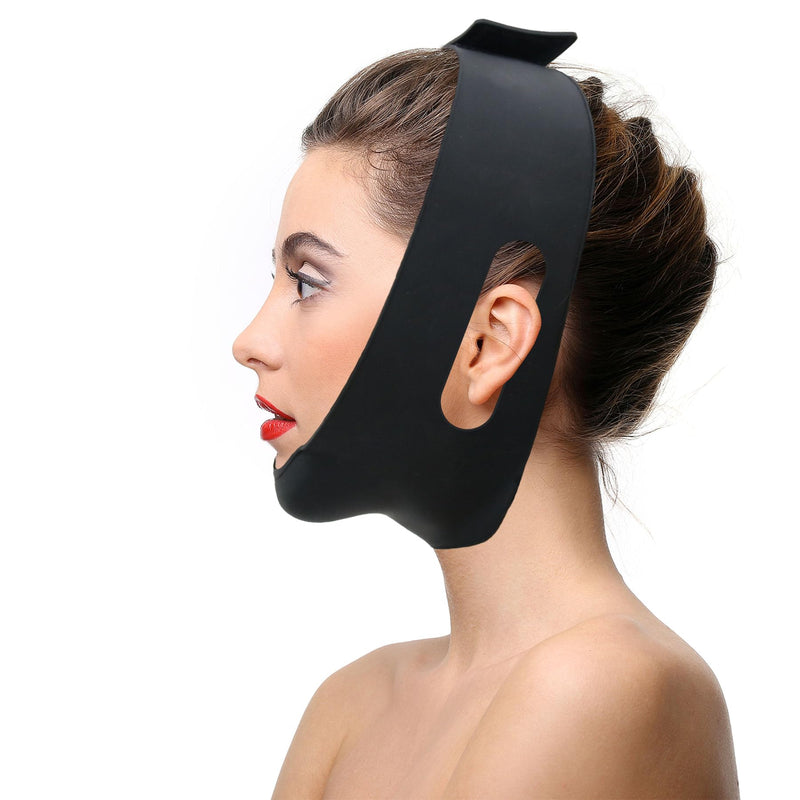 [Australia] - Post Surgical Chin Strap for Women，Anti Snoring Chin Strap，Chin Lipo Compression Garment，Lipo Post Chin Strap，Reusable Silicone Chin Strap (Black) Black 