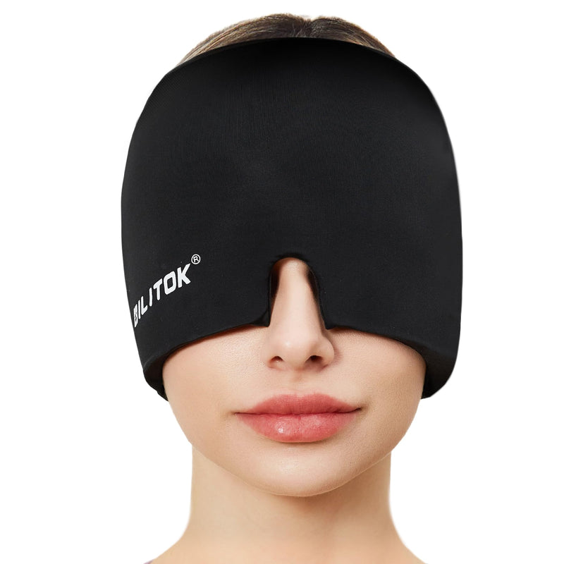 [Australia] - Migraine Headache Relief Cap, Gel Ice Head Wrap, Hot and Cold Therapy, Headache Eyes Mask for Sinus, Puffy Eyes, Tension and Stress Relief (Black) Black 