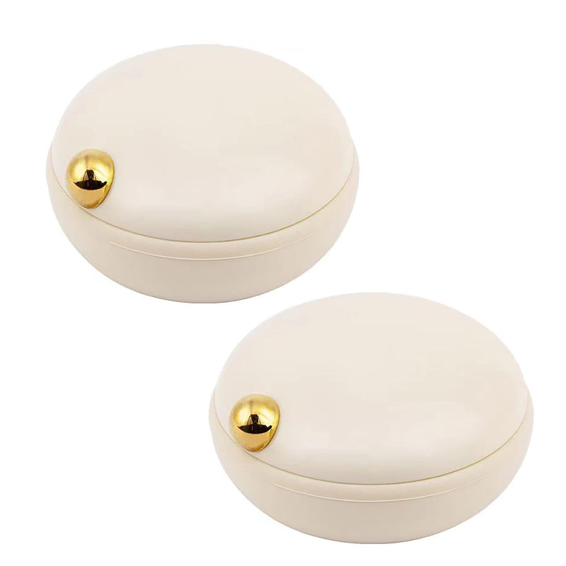 2PCS Travel Pill Organizer, 4-Compartment Pill Travel Case, Portable Jewelry Box Earring Case for Pocket Purse Medicine Vitamin Container Holder (Beige, 8.4 * 8.7 * 4.4cm) Beige