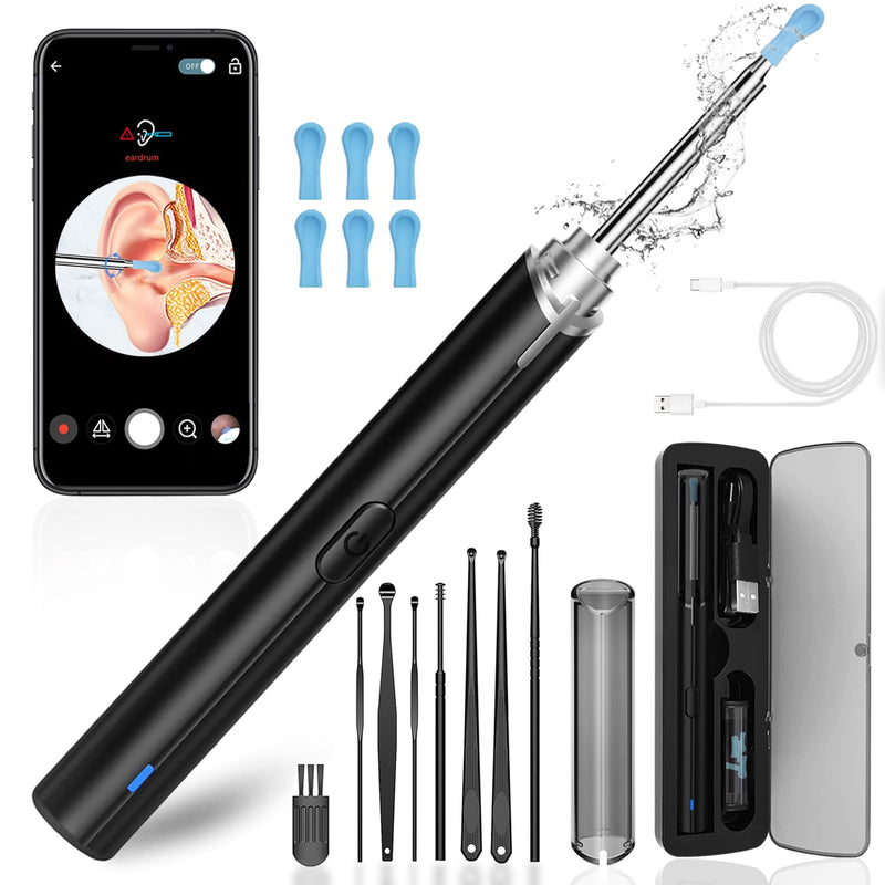 [Australia] - Ear Wax Removal, Ear Cleaning kit with 1296P Camera, Ear Camera with 6 LED Lights, Earwax Remover Tool for iPhone, iPad & Android, Ear Cleaner Earwax Removal Kit Black Normal 