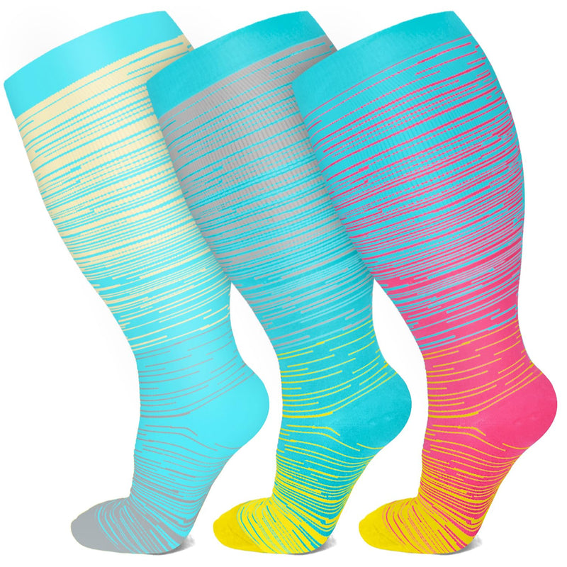 [Australia] - Plus Size Compression Socks for Women Men Wide Calf 15-20 mmHg Extra Large for Circulation Support Recovery XX-Large A2-white/Pink/Gray (3 Pack) 