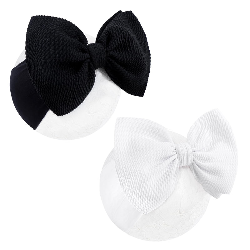 [Australia] - YanJie Baby Girl Headbands Newborn Black Bow Baby Girl Bows White Baby Headbands Nylon Infant Toddler Hair Bow Baby 0-6 Months Hair Accessories 0-6'' black white 