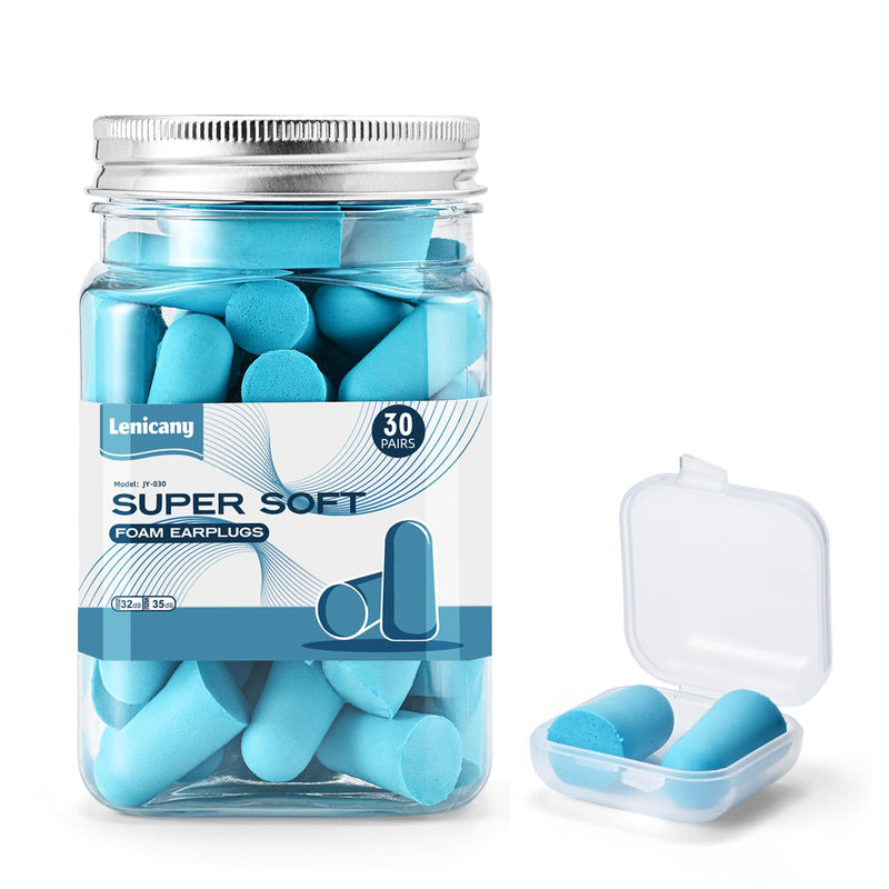 [Australia] - 30Pair Soft Foam Ear Plugs, 35dB Disposable Sound Blocking Noise Cancelling Ear Plugs for Concerts Loud Music/Shooting Guns/Work Construction, Hearing safety protection (Blue) Blue 