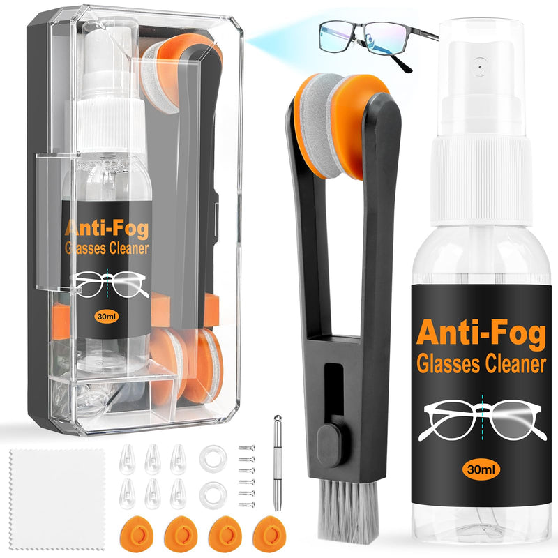 [Australia] - Ordilend Glasses Cleaner Eyeglass Cleaning Kit with 24H Anti Fog Spray for Glasses and Microfiber Cloth, Portable Eyeglass Cleaner Tool Lens Cleaning kit for Camera Lenses Light Black 