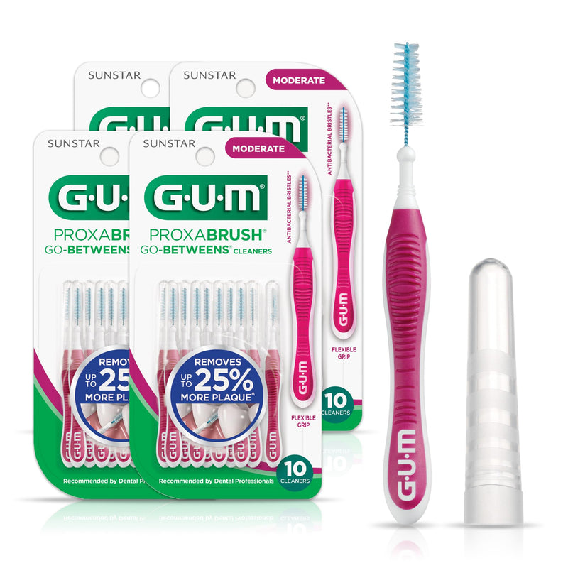 [Australia] - GUM Proxabrush Go-Betweens - Moderate - Interdental Brushes - Soft Bristled Dental Picks for Plaque Removal Health - Safe for Braces & Dental Devices, 10 Count (Pack of 4) 