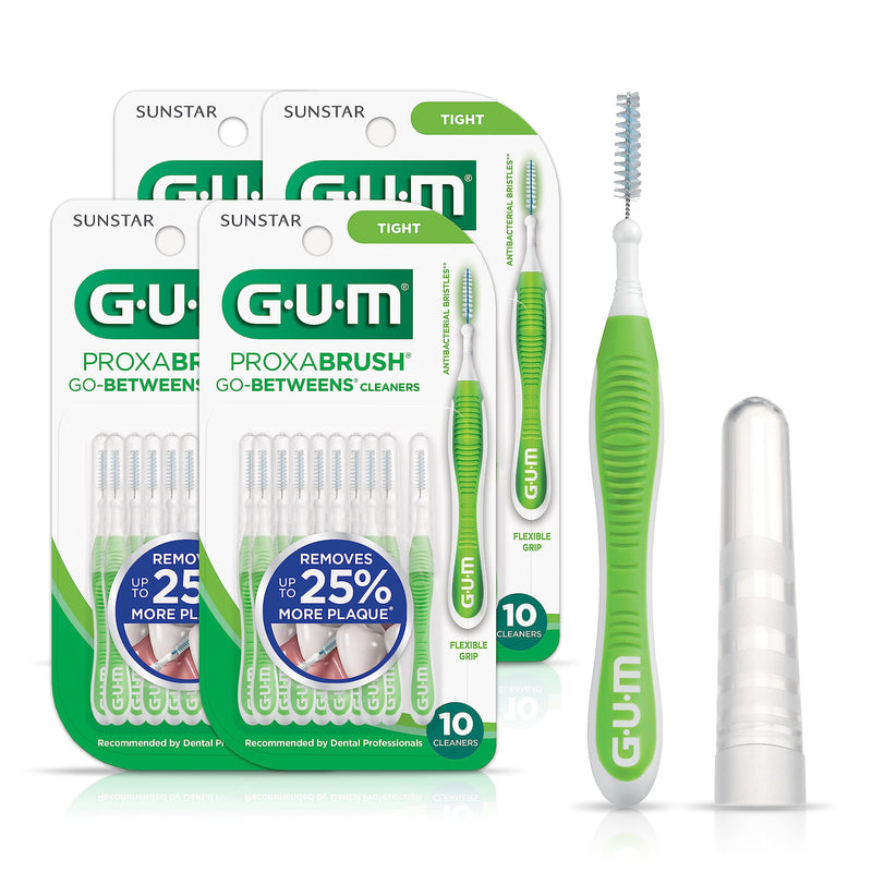 [Australia] - GUM Proxabrush Go-Betweens - Tight, Interdental Brushes for Tight Teeth, Dental Picks for Plaque Removal, Safe for Braces & Dental Devices, 10ct (4Pk) 10 Count (Pack of 4) 