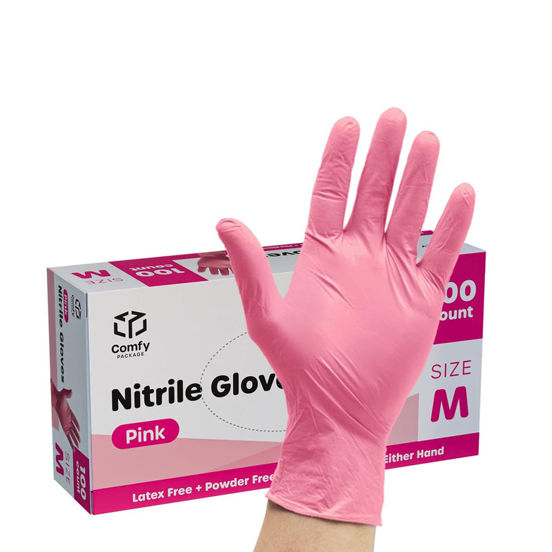 [Australia] - [100 Count] Pink Nitrile Disposable Gloves - | Latex Free and Rubber Free | Non-Sterile Powder Free Gloves Medium 100 Count 