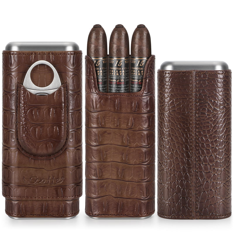 [Australia] - Scotte Cigar Case Leather Cigar Travel Case Cedar Wood Lined Portable Cigar Humidor Box with Cigar Cutter Elegant Cigar Box Great Cigar Accessories for Men 