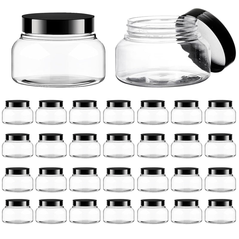 Clear Plastic Jar 30 Pcs 8 oz with Lid Body Sugar Scrub Container | Sugar Scrub Refillable Jars, Large Bulk, Low Profile Round, 8 oz Travel Storage for Body Butter, Creams, Makeup