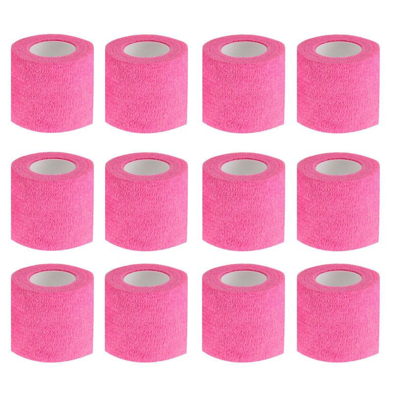 [Australia] - VideoPUP 12pcs Tattoo Grip Tape Phosphor Pink, 2.95"x 5Yards Disposable Cohesive Tattoo Grip Cover Wrap Elastic Bandage Handle Grip Tube for Tattoo Machine Tattoo Grip Accessories 