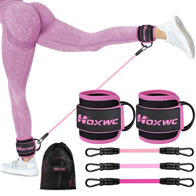 [Australia] - Ankle Resistance Bands with Cuffs, Ankle Bands for Working Out, Ankle Resistance Band for Leg, Booty Workout Equipment for Kickbacks Hip Fitness Training, Exercise Bands for Butt Lift Women 1-pink 